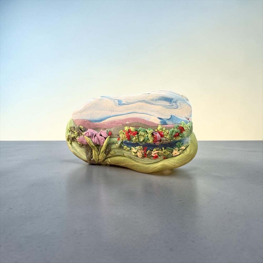 A. Kenyon 1995 Hand-Sculpted Clay Landscape Brooch